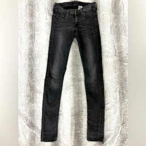 Black washed skinny jeans, pre loved ,H&M size 27, distressed
